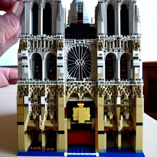 Prompt: the notre dame built out of lego blocks, very detailed, lego,