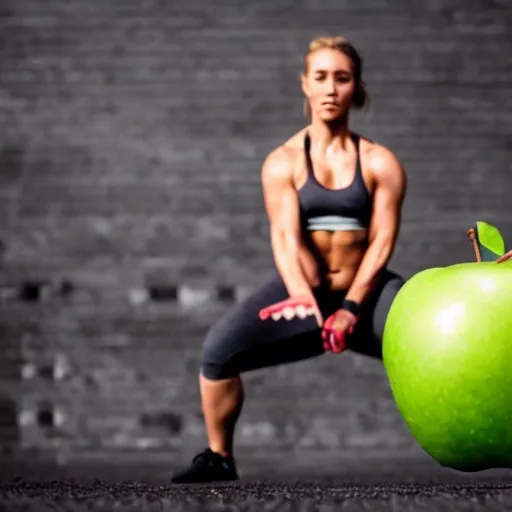 Image similar to an apple doing CrossFit, super detailed, hd image