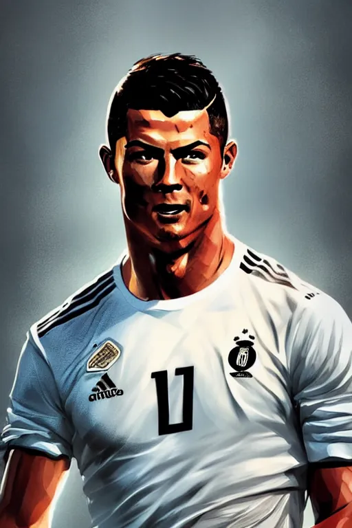 Prompt: christiano ronaldo, manga cover art, detailed color portrait, artstation trending, 8 k, greg rutkowski