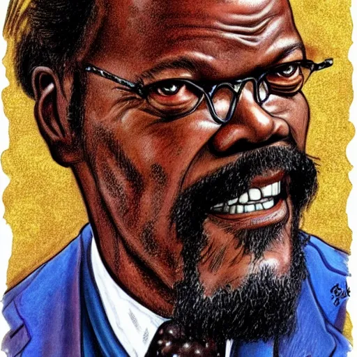 Image similar to a portrait of Samuel L Jackson drawn by Robert Crumb