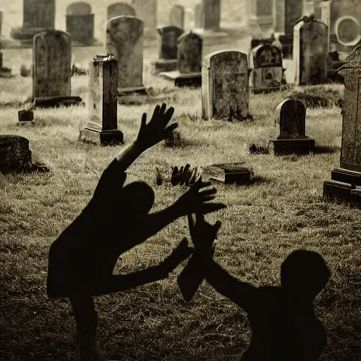 Prompt: [ macabre figures reaching out ]!! to the camera [ in a graveyard ]!!, [ 4 k photorealism ]!!, trending on unsplash, grim lighting, gloomy atmosphere, cgsociety inspired, pinterest contest winner