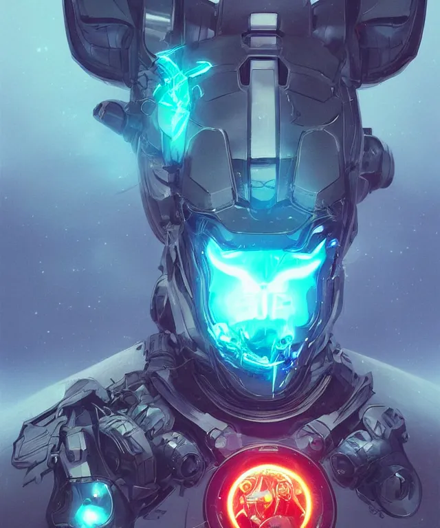 Prompt: an anthropomorphic rhinoceros portrait wearing a part cybernetic body, surrealism , scifi, intricate mecha armor, elegant, highly detailed cybernetic body, neon glowing eyes, digital painting, artstation, concept art, smooth, sharp focus, illustration, art by Artgerm and moebius and Peter Mohrbacher