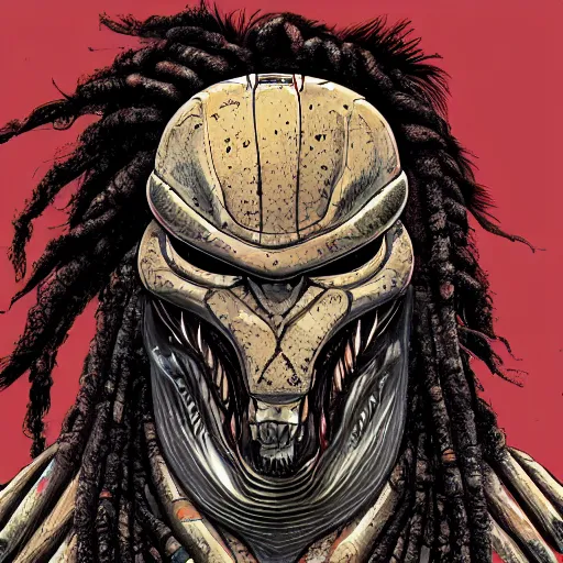 Image similar to digital paint of The Predator in ancient Japan, trending on Artstation, hyperdetailed, dreadlocks