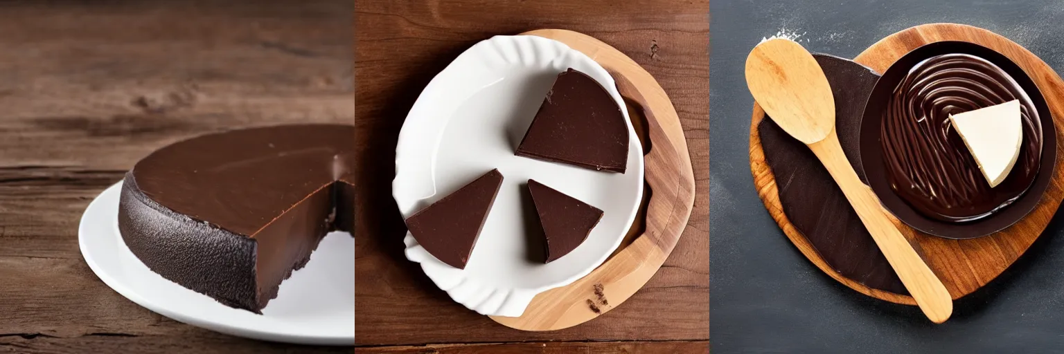 Prompt: Chocolate cheese in a plate on a table made of dark oak, from which it blows cold, a photo for advertising