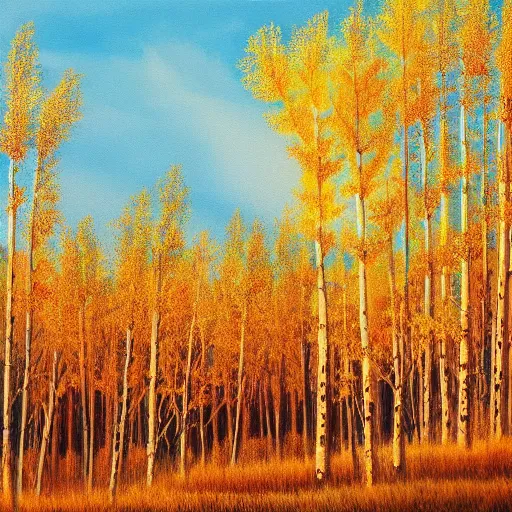 Image similar to beautiful painting of an Aspen forest at sunset, digital art, award winning illustration, golden hour, trending on artstation