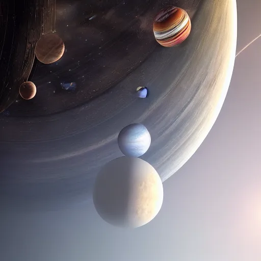 Image similar to solar system, by greg rutkowski, by jean deville, octane render, photorealism