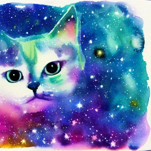 Image similar to Galaxy cat watercolor painting