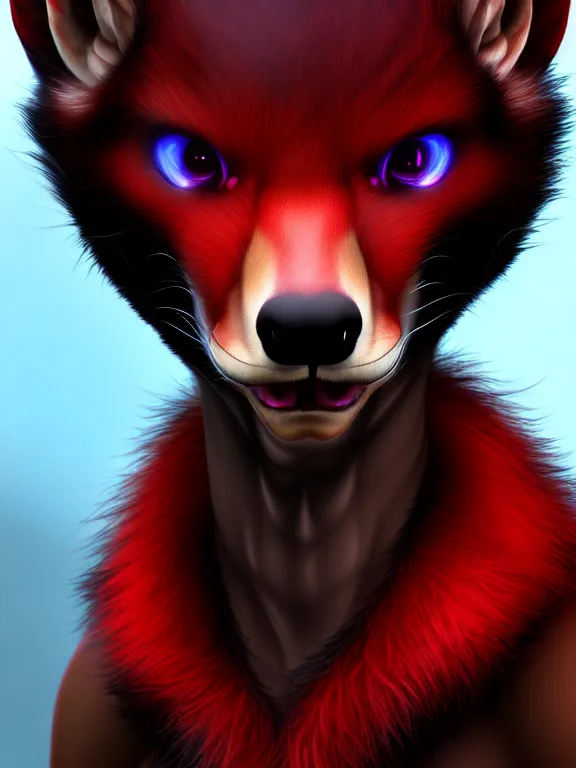 Image similar to furry - male - red - black - weasel - chaos theorist - fursona uhd ue 5 visual novel pc game expressions, photorealistic