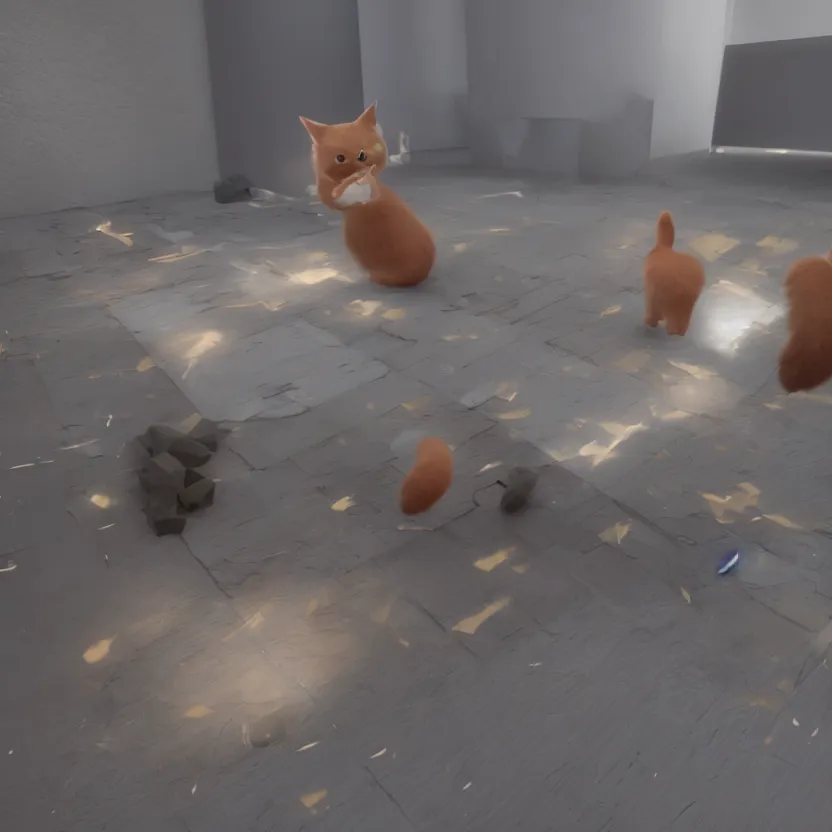 Image similar to a very cute cat going crazy, unreal engine, path tracing