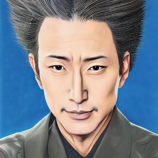 Image similar to hirohiko araki portrait, realistic, accurate face, studio lighting