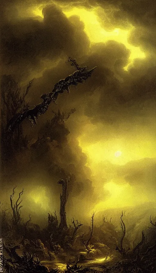 Prompt: a storm vortex made of many demonic eyes and teeth over a forest, by ivan aivazovski,