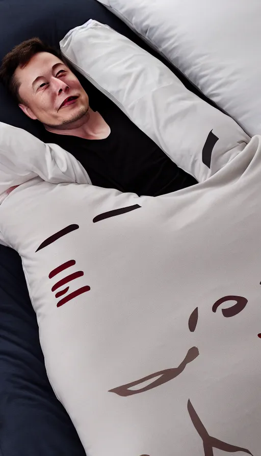 Prompt: elon musk body pillow cover, japanese dakimakura cover, product photo, 8 k