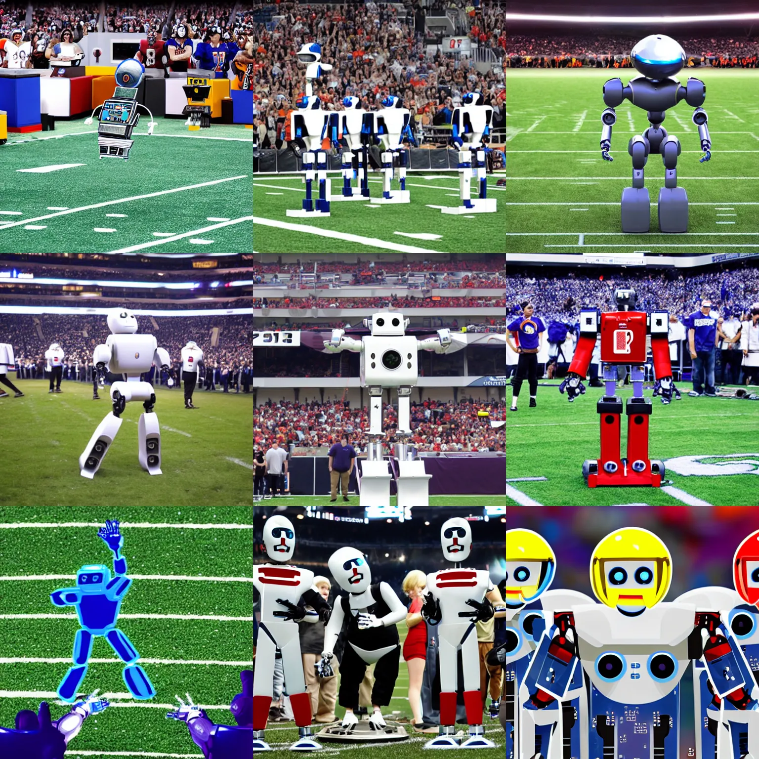Prompt: <photo still half-time robot-games>Robot NFL game half-time show</photo>