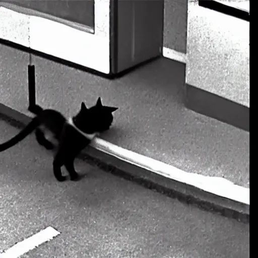 Image similar to security cam footage of a cat robbing a bank