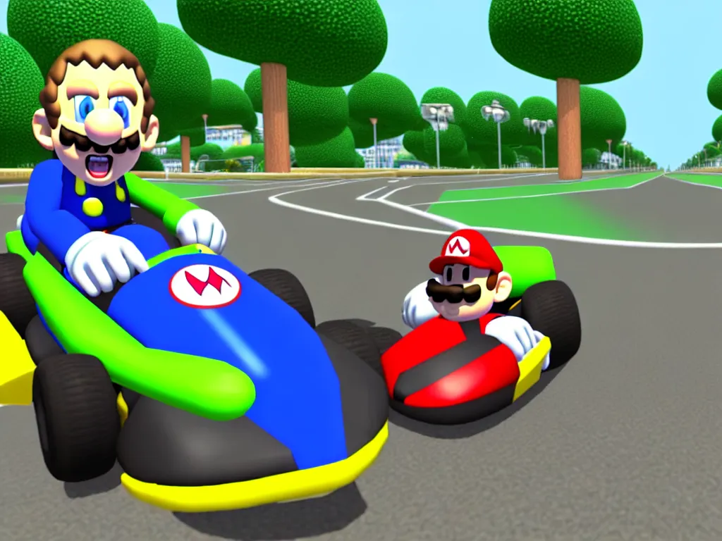 Prompt: realistic micheal rosen on a mario kart wii map