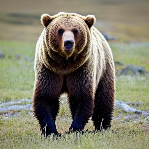 Prompt: a standing grizzly bear with a full beard