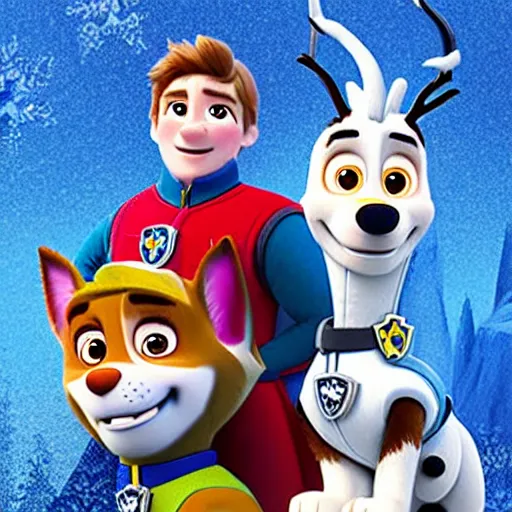 Image similar to paw patrol as real life human characters in the movie frozen, furry, photorealistic, cinematic, 3 5 mm