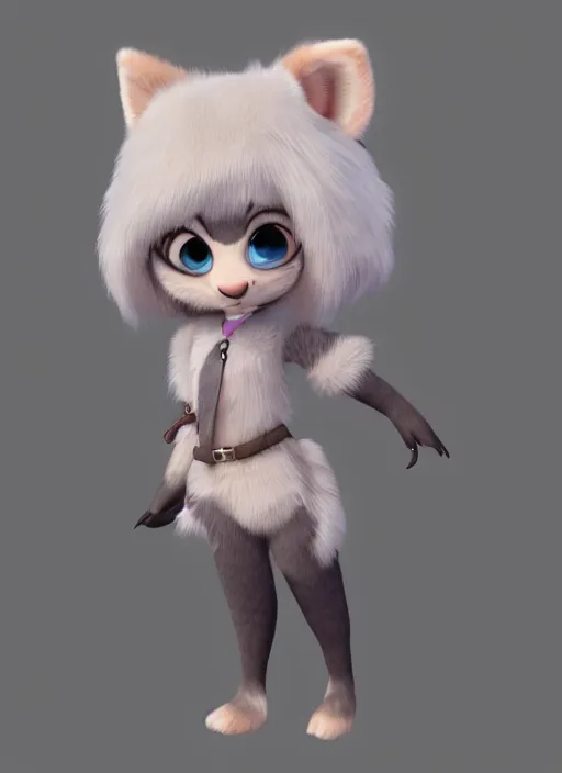 Image similar to female furry mini cute style, character adoptable, highly detailed, rendered, ray - tracing, cgi animated, 3 d demo reel avatar, style of maple story and zootopia, maple story rat girl, grey rat, grey skin, soft shade, soft lighting