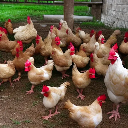 Prompt: chickens with human heads playing with lego