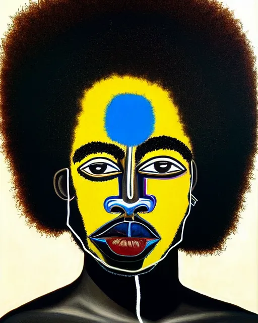 Image similar to A extremely ultra highly detailed majestic hi-res beautiful immaculate head and shoulders award winning painting stunning masterpiece of the face of a strong black african man with an afro by Jean-Michel Basquiat, 8k, high textures, ultra hyper sharp, insanely detailed and intricate, super detailed, 8k HDR ultra high quality