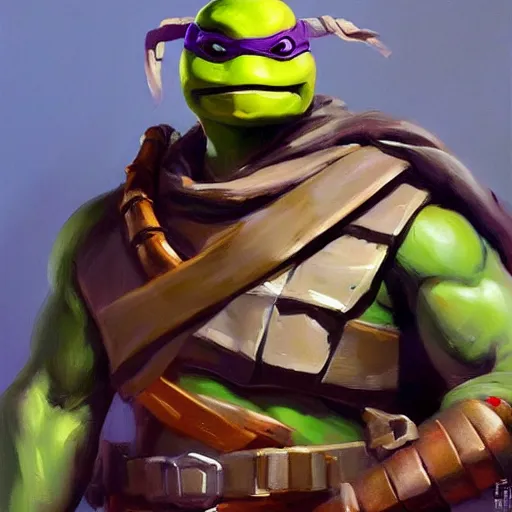 Image similar to greg manchess portrait painting of armored donatello of tmnt as overwatch character, medium shot, asymmetrical, profile picture, organic painting, sunny day, matte painting, bold shapes, hard edges, street art, trending on artstation, by huang guangjian and gil elvgren and sachin teng