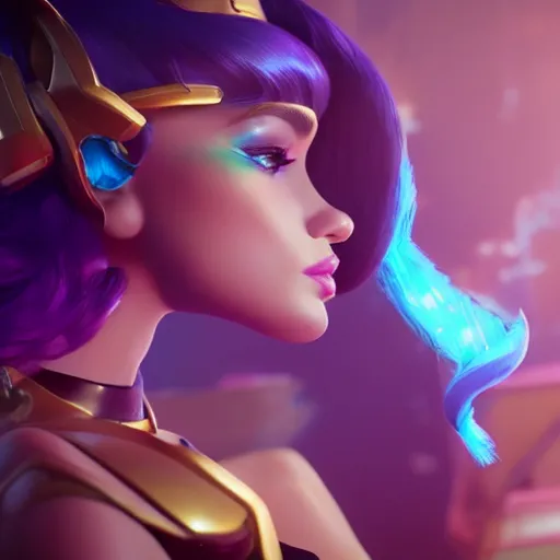 Image similar to still of pretty Sona (League of Legends) in KDA music video. 3d render, octane render, game art, realistic, highly detailed, trending on artstation, 4k, trending on artstation, pixar, cgsociety, unreal engine 5, redshift render, trending on artstation, blender, behance, cg