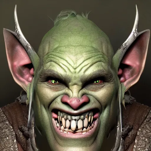 Image similar to a detailed portrait of a cute orc boy smiling, fantasy art illustration, incredibly highly detailed and realistic, 8 k, sharp focus