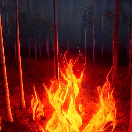 Prompt: surreal burning forest beautiful 4 k hyperrealistic artstation trending ray traced unreal engine detailed high resolution high detail drawn by peter michaels michaels mackentire and ronaldo swansonjohnson