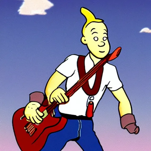 Image similar to Tintin as a hard rocker, detailed, 4k