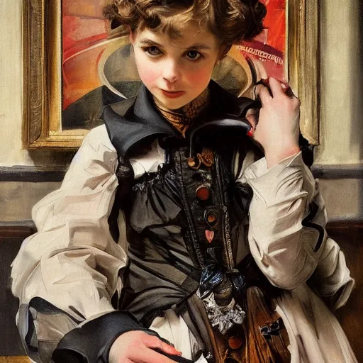 Prompt: mckenna grace in prey picture by j. c. leyendecker and peter paul rubens, asymmetrical, dark vibes, realistic painting, organic painting, matte painting, geometric shapes, hard edges, graffiti, street art : 2 by j. c. leyendecker and peter paul rubens : 4