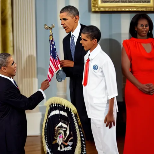 Prompt: president obama awarding the medal of freedom to scooby doo