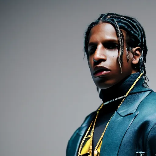 Image similar to a videogame still of A$AP Rocky in Tekken 7, 40mm lens, shallow depth of field, split lighting