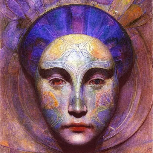 Image similar to the android in her flower mask, by Annie Swynnerton and Diego Rivera, symbolist, dramatic lighting, elaborate geometric ornament, Art Brut ,god rays, soft cool colors,smooth, sharp focus, extremely detailed, Adolf Wölfli