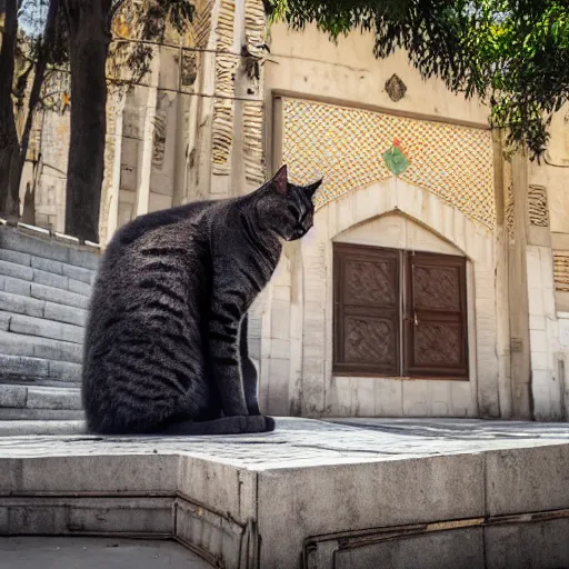 Image similar to A giant cat sitting next to a mosque in Istanbul, daytime, photorealistic, 4K, HD, award winning