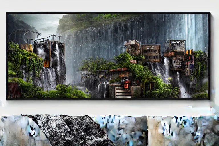 Prompt: gothic waterfall favela honeybee hive, brutalist environment, industrial factory, award winning art, epic dreamlike fantasy landscape, ultra realistic,