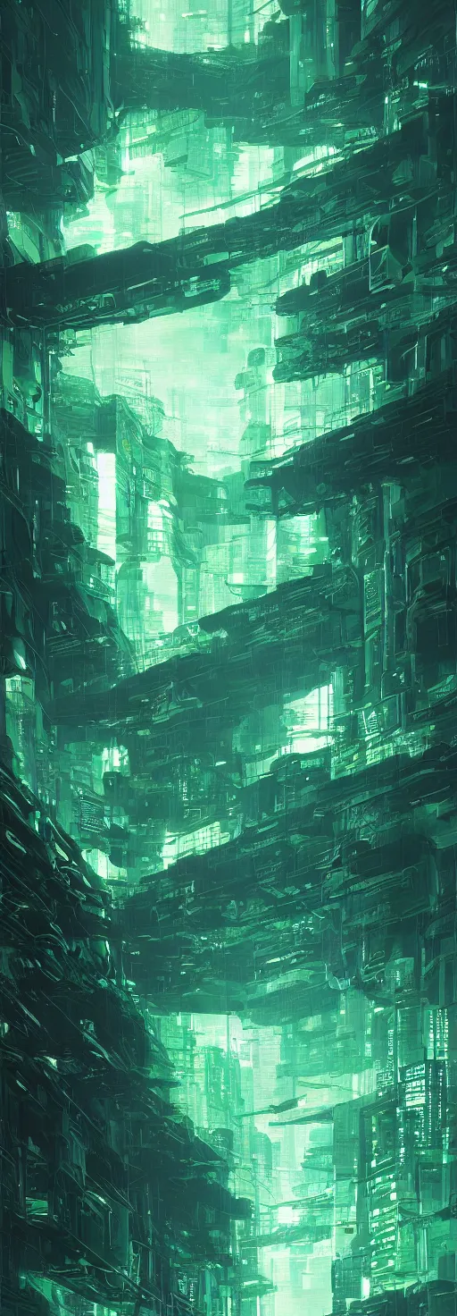 Image similar to reflective waves, cyberpunk texture, green coloring, by studio ghibli and greg rutkowski