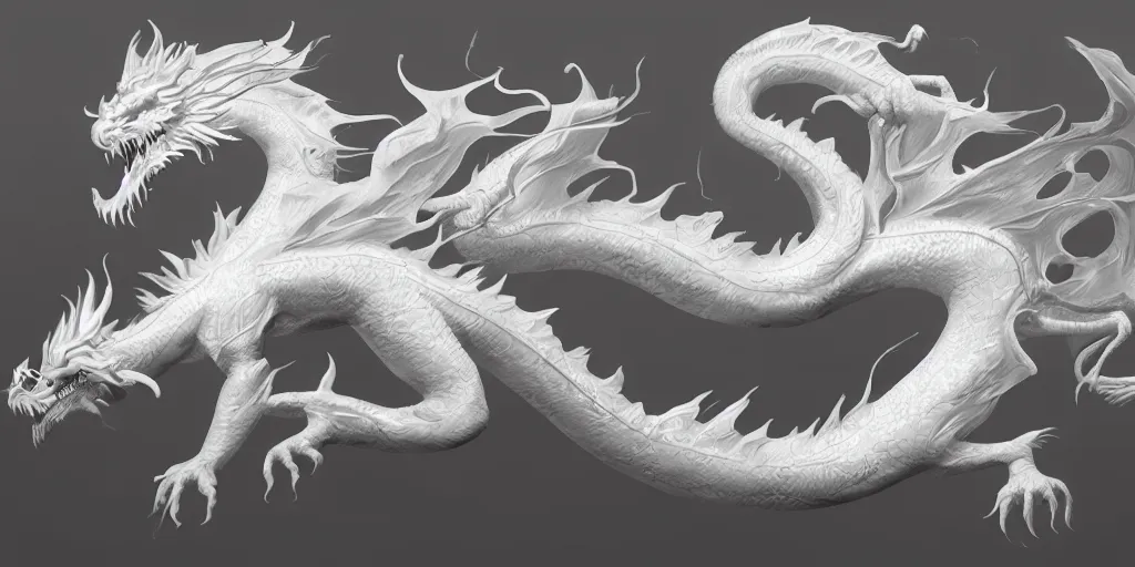 Prompt: a white chinese dragon, 4 k, matte paint, sharp detail, artstation