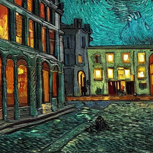 Image similar to resident evil 8 environment in the style of van gogh