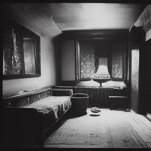 Image similar to opium den, monochrome film,