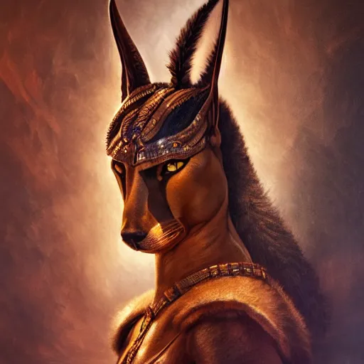 Image similar to majestic gracious anubis female warrior portrait, menacing, atmospheric lighting, painted, menacing, overpowering, intricate, volumetric lighting, beautiful, rich deep colours masterpiece, golden hour, sharp focus, ultra detailed, by leesha hannigan, ross tran, thierry doizon, kai carpenter, ignacio fernandez rios