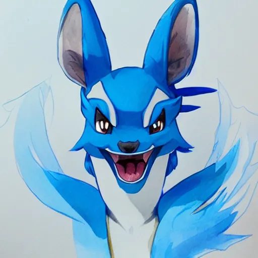 Image similar to lucario by loish, watercolor, highly detailed, artstation