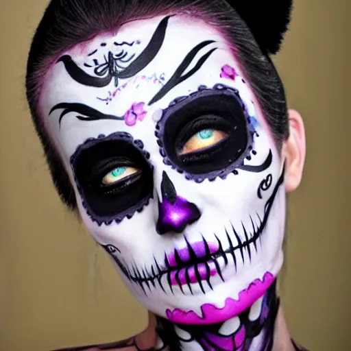 Prompt: roller derby woman dia de muertos makeup, photorealistic, high definition,