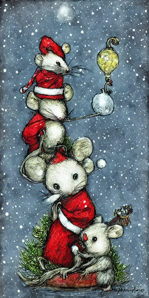 Prompt: a christmas mouse scene by alexander jansson