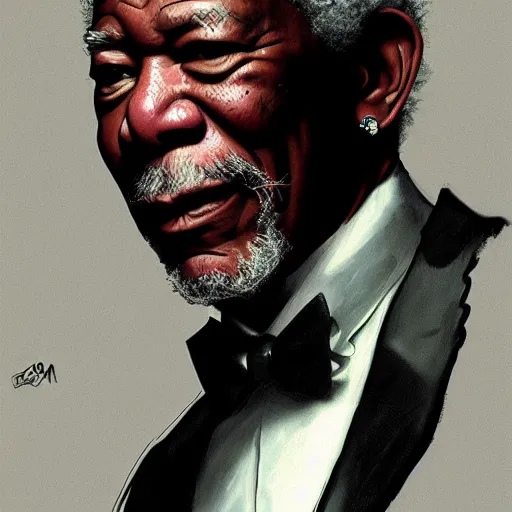 Image similar to morgan freeman wearing a tuxedo, portrait, highly detailed, digital painting, artstation, concept art, sharp focus, illustration, art by artgerm and greg rutkowski and alphonse mucha