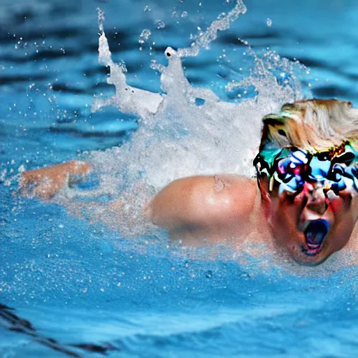 Image similar to donald trump swimming with water wings