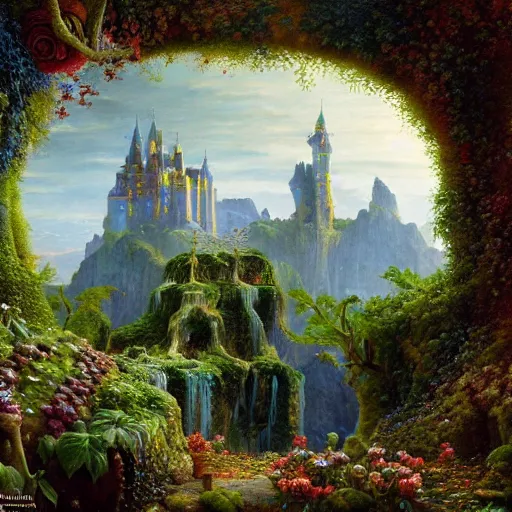 Image similar to paint surrealist 🥦🏰🍄, ferdinand knab, high definition and detailed 4 k