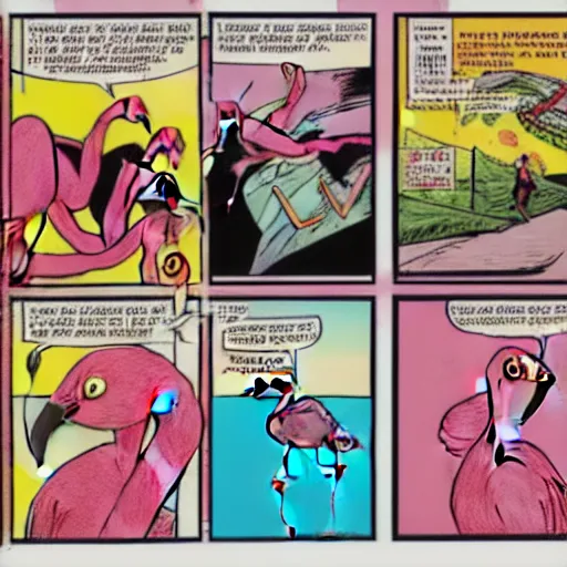 Prompt: flamingo comic book