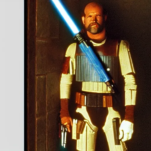 Image similar to bounty hunter standing against the wall in Mos eisley cantina, scen from star wars H 700