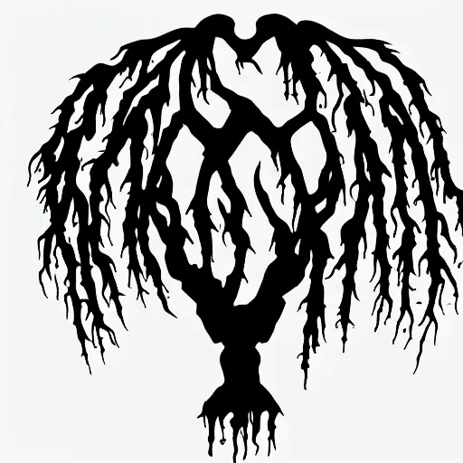 Prompt: death metal band logo, unreadable text, metal font, looks like a tree silhouette, looks like varicose veins, letters with branches, complex, horizontal, brutal