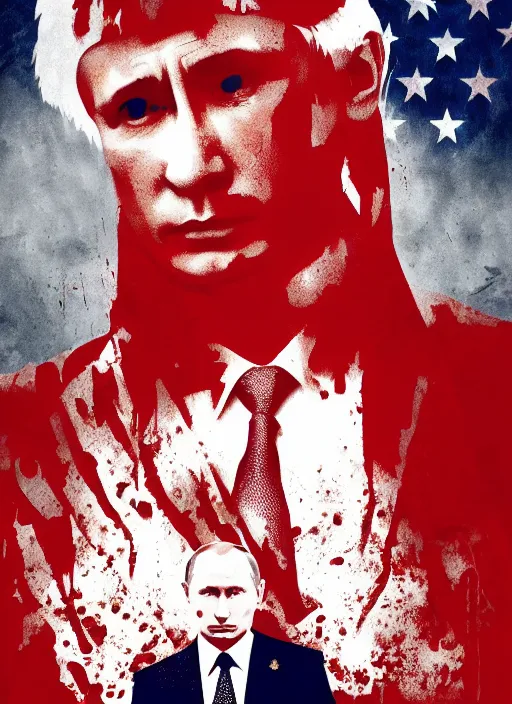 Prompt: putin is a blood dictator, movie poster in the style of drew struzan